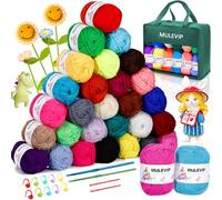 MULEVIP Gomitoli di Lana 30 Colori - Lana per Maglieria Multicolore, Uncinetto Con Accessori: Uncinetto, Fibbie di Marcatura, Ago da Sutura - per Lavori a Maglia