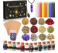 MULEVIP Oggetti Kit 52 Pezzi Forniture per Stregoneria, per la Preghiera, Bottiglia dei Desideri di Cristallo, Fiori secchi, Materiali Medicinali, ,Incantesimi, Magia