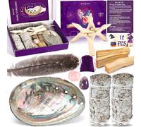 MULEVIP Salvia Bianca da Bruciare,Palo Santo,Salvia,Pietra di Cristallo,Salvia Bianca Sciamanica Purificazione,Favorisce la meditazione,Elimina le Energie Negative,Sage Smudge Kit Abalone Shell Piuma