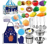 MULEVIP Set Cucina per Bambini 32 Pezzi - Accessori, Pentole e Padelle in Acciaio Inossidabile, Utensili, Grembiule - Giocattolo Educativo