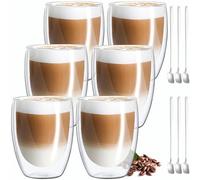 MULEVIP Tazzine Caffe Vetro 6 x 350ml Bicchierini Caffè Vetro,Tazze Cappuccino Vetro,Tazzine Vetro Caffe,Cicchieri Caffe Vetro,Bicchieri Caffe Vetro con 6 Cucchiaini,per Latte Macchiato,Caffé,Succo
