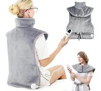 MULEVIP Termoforo Elettrico per Schiena 61 x 94 cm Scalda Spalle,Termoforo Cervicale con 9 Livelli di Calore,4 Impostazioni di Tempo,Tessuto Morbido,Spegnimento Automatico,Lavabile - Grigio