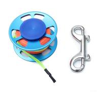 Mulinello da 30 m con doppio gancio in acciaio inox e connettore girevole, bobina in lega di alluminio per pesca subacquea e snorkeling (argento)