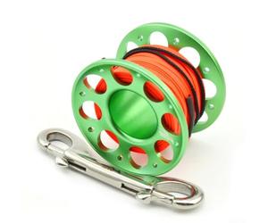 Mulinello da immersione in alluminio, 15 m, gancio in acciaio inox compatto | Corpo in alluminio aeronautico, filo piatto da 15 m, impugnatura ergonomica, gancio resistente alla ruggine