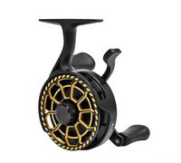 Mulinello da pesca a zattera con bobina cava in alluminio CNC e disco dentato in ottone per pesca sul ghiaccio in acque profonde per una linea veloce fuori finitura grigia (mano sinistra oro)