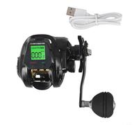 Mulinello da pesca digitale con allarme morso di pesce, rapporto di trasmissione 7,2:1, contatore di profondità, batteria ricaricabile, sistema frenante magnetico per mano sinistra e destra (nero