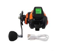 Mulinello da pesca digitale per baitcasting con rapporto di trasmissione 7,2:1, allarme morso pesce, contatore di profondità, freno magnetico, batteria ricaricabile, uso mancino o destro (arancione