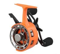 Mulinello da pesca sul ghiaccio con diametro della bobina grande, ottimizzato per 100 m di lenza da 0,285 mm, 3+1 cuscinetti in metallo, ingranaggi in ottone, trascinamento in alluminio CNC (arancione