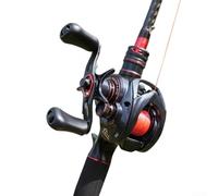 Mulinello Dc Baitcast con sistema frenante elettronico e rapporto di trasmissione 7.1 a 1 per pesca sul fiume del lago con bobina in alluminio leggero e cuscinetti lisci in colore nero e rosso (mano