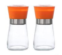 Mulinello per Spezie Manuale con Corpo in Cristallo e Meccanismo Acciaio: Macina per caffè e Piante Aromatiche - Compatto 13.5x6.4cm(A short orange)