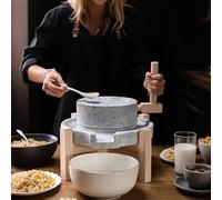 Mulino a Pietra Manuale con Base in Legno, Macinatore di Pietra, Macinino per Cereali e Legumi, Macina a Secco e Umido(11.8x15.8in/30x40cm)