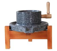 Mulino a Pietra per Cereali, Piccolo mulino in pietra antica, con supporto in legno, macinacaffè manuale, for macinare il grano(20cm/7.9in)