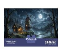 Mulino a vento al chiaro di lunaPuzzle 1000 Pezzi Cartone Spesso Per Anziani Cottage con tetto di paglia Allenamento Cognitivo Miglioramento Memoria, Tempo Libero, Regalo Nonni 70x50cm/1000pcs