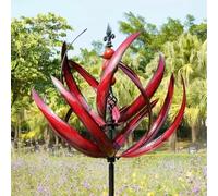 Mulino a vento da giardino in metallo, girandola a vento in ferro battuto, facile da montare, per patio, portico, sentiero, piscina, cortile, giardino, garage (90 cm) (rosso)
