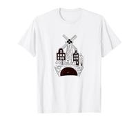 Mulino a vento di Amsterdam & Ponte sul Canale Paesaggio urbano minimalista olandese Maglietta