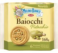 Mulino Bianco Biscotti Baiocchi al Pistacchio, Biscotti con Pistacchio e Pastafrolla Ideali per Colazione o Merenda, Senza Olio di Palma, 6 Porzioni da 3 Biscotti