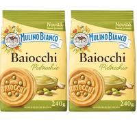 Mulino Bianco Biscotti Baiocchi al Pistacchio, Biscotti con Pistacchio e Pastafrolla Ideali per Colazione o Merenda, Senza Olio di Palma, 1 Sacchetto da 240g (Confezione da 2)