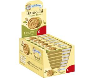 Mulino Bianco Biscotti Baiocchi al Pistacchio | Pastafrolla con Pistacchio Ideali per Colazione o Merenda, Confezione da 42 Monoporzioni da 28 gr