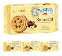 Mulino Bianco Biscotti Baiocchi con Crema alla Nocciola e Cacao per Colazione e Snack Dolce per la Merenda - 6 Porzioni da 6 Biscotti (Confezione da 4)