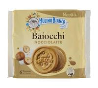 Mulino Bianco Biscotti Baiocchi Nocciolatte, Cialde di Pastafrolla Farcite con Crema alle Nocciole 100% Italiane da Filiera Sostenibile, Snack Ideali per Colazione o Merenda, Senza Olio di Palma, 168g