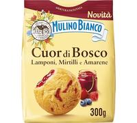 Mulino Bianco Biscotti Frollini Cuor di Bosco, con Lamponi, Mirtilli e Amarene, Colazione Ricca di Gusto, Senza Olio di Palma - 300 g (Confezione da 8)