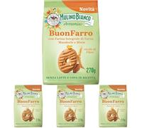 Mulino Bianco BuonFarro, Biscotti Frollini con Farina Integrale di Farro, Mandorle e Miele, Ricchi di Fibre, Senza Latte e Uova in Ricetta, Confezione 270g (Confezione da 4)