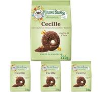 Mulino Bianco Cecille, Biscotti Frollini Senza Latte e Uova con Cacao, Scorza d'Arancia, Farina di Ceci e Mandorle, Ricche di Fibre, Fonte di Proteine, Confezione 270g (Confezione da 4)