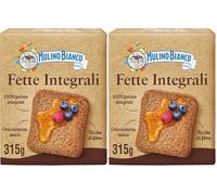 Mulino Bianco Fette Biscottate Integrali, Spesse, Croccanti e Friabili, Senza Olio di Palma, Colazione Ricca di Fibre e Gusto, 315 g (Confezione da 2)