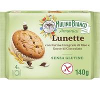 Mulino Bianco Lunette Tortina Senza Glutine con Farina Integrale di Riso e Gocce di Cioccolato, Merenda Senza Glutine e Senza Olio di Palma, Mulino Armonia, Confezione con 4 Monoporzioni