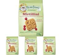 Mulino Bianco Mirtillini, Biscotti Frollini con Farina Integrale, Mirtilli Rossi e Semi di Chia, Ricchi di Vitamina E, Senza Latte e Uova in Ricetta, Confezione 270g (Confezione da 4)