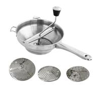 Mulino da cibo in acciaio inossidabile 3 in 1 | 3 dischi intercambiabili per macinazione fine, media e grossolana | Base a mano ergonomica e non slip | Crea puree perfette, salse, zuppe e cibo per bam