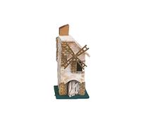 Mulino funzionante per presepe 13x13xh.26 cm in Legno e Sughero con Portone e Camino base verde Scenario Paesaggio Presepio Napoletano casolare Fattoria