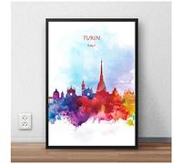 MULMF Moderna Tela Astratta Mappa del Mondo Torino Città Poster Pittura Stampa Immagine Soggiorno Caffetteria Decorazione della Casa - 50 Cm X 70 Cm Senza Cornice
