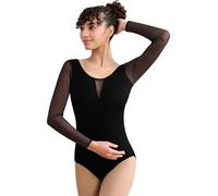 Mulnall Body da danza per donna Tank Mesh Dancewear, pannello in rete, fodera sul petto, Nero-manica lunga, S
