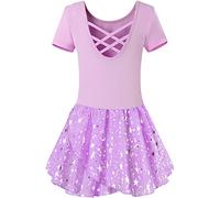 Mulnall Girls Ballet Leotards Dance Tutu Skirt Toddlers Dance Training Wear Dress Criss Cross Straps Back Shiny Sequin（EU40401-09-XL）