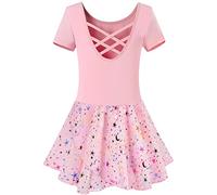 Mulnall Girls Ballet Leotards Dance Tutu Skirt Toddlers Dance Training Wear Dress Criss Cross Straps Back Shiny Sequin（EU40401-08-L）
