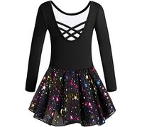 Mulnall Girls Ballet Leotards Dance Tutu Skirt Toddlers Dance Training Wear Dress Criss Cross Straps Back Shiny Sequin（EU40421-06-XXL）