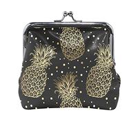 Multi 1 Seamless Golden Pines Disegnato a mano Gold Pine Dots on Dark Women Leather Coin Purse Hasp Card Key Change Wallet Small Buckle Handbag Case Kiss Lock Clutch Pouch Pocket for Girls Ladies