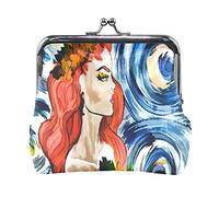 Multi 1 Two Howling Wolves At Full Moon Portamonete in pelle Kiss Lock Clutch Pouch Pocket Hasp Card Key Change Wallet Buckle Small Handbag Case for Women Girls Ladies