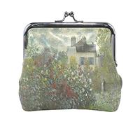 Multi 10 Claude Monet The Artist's Garden in Argenteuil Portamonete in pelle Kiss Lock Clutch Pouch Pocket Hasp Card Key Change Wallet Buckle Small Handbag Case for Women Girls Ladies