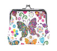 Multi 13 Fiori floreali primaverili senza cuciture Farfalle colorate su bianco Portamonete in pelle da donna Hasp Card Key Change Wallet Piccola fibbia Borsa a mano Kiss Lock Clutch Pouch Tasca per ra