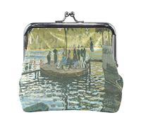 Multi 14 Claude Monet The Artist's Garden in Argenteuil Portamonete in pelle Kiss Lock Clutch Pouch Pocket Hasp Card Key Change Wallet Buckle Small Handbag Case for Women Girls Ladies