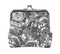Multi 6 Parti in acciaio per auto senza cuciture Elementi monocromatici in bianco e nero Portamonete in pelle da donna Hasp Card Key Change Wallet Piccola fibbia Borsa a mano Kiss Lock Clutch Pouch Ta