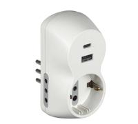 Multi adattatore Bticino S3613DAC con 2 Prese 10A presa tedesca USB C Bianco Bianco