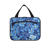 Multi-blu Fiori appesi grandi borse da toilette per le donne con gancio, designer borsa da barba espandibile per gli uomini per le donne must have bagno bolso viajero para mujer M, Fiori multi-blu
