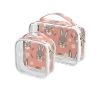 Multi Cartoon Grigio Coniglio Carota Bianco Daisy Flowers 2 Pack Clear Toiletry Bag Uomo TSA Approvato Portatile Grande Borsa Cosmetica Essenziale Rasatura