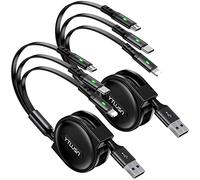 Multi Cavo Caricabatterie 3A [1,2M 2Pack] Multi Cavo di Ricarica 3 in 1 Cavo di Ricarica Retrattile Multi Cavo USB con Lightning/Tipo C/Micro Porta USB per Telefoni Cellulari/Samsung Galaxy/iPhone/PS