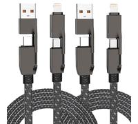 Multi Cavo di Ricarica, 2 Pezzi 4-in-1 1.5M Multiplo Cavetto con USB Tipo C Lightning Caricatore USB Ricarica Nylon Intrecciato per iPhone 16/15/14/13, per Samsung Galaxy/Google Pixel/Huawei/Honor