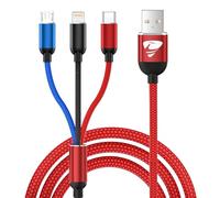 Multi Cavo di Ricarica,3 in 1 Multiplo Cavo USB Type-C 1.2M Ricarica Rapida Filo Caricabatterie Nylon Intrecciato Cavetto Micro USB Tipo C Lightning per Samsung iPhone Huawei Redmi Android OPPO,Rosso