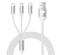 Multi Cavo di Ricarica,3 in 1 Multiplo Cavo USB Type-C 1.2M Ricarica Rapida Filo Caricabatterie Nylon Intrecciato Cavetto Micro USB Tipo C Lightning per Samsung iPhone Huawei Redmi Android OPPO,Bianco